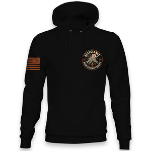 Black hoodie with Blue Collar Forged artwork and American flag sleeve
