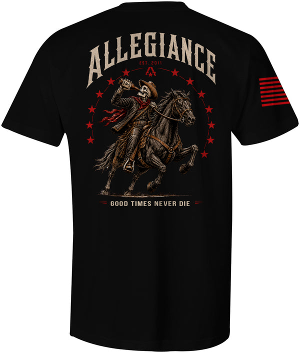 Allegiance Never Die Tee black western skeleton cowboy graphic t-shirt